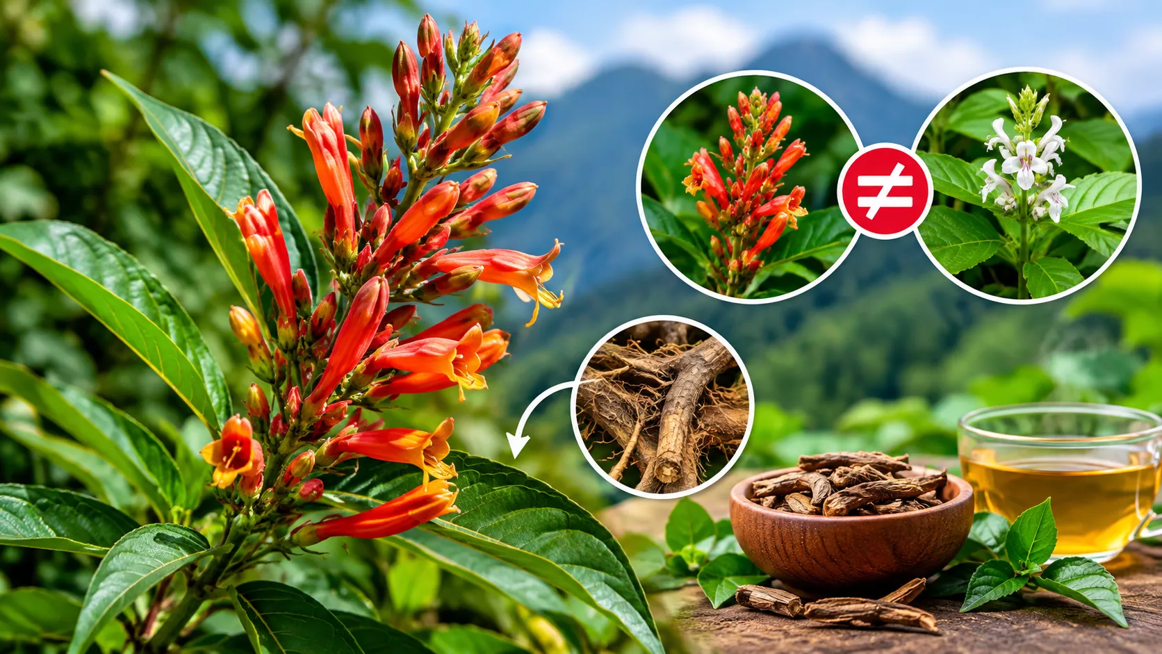 থোকায় খাড়া হয়ে ওঠা কমলা-লাল নলাকার ফুল ধরা রাম বাসক গাছের ডাল, রাম বাসক গাছের উপকারিতা নিয়ে লেখার প্রচ্ছদ